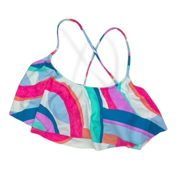 Hula Honey Flying Colors Printed Flounce Cross-back Bralette Bikini Top - Picture 3 of 7